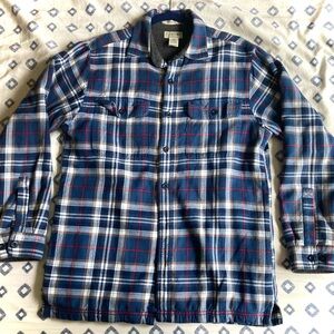 L.L. Bean Blue and Gray Plaid Fleece-Lined Shirt